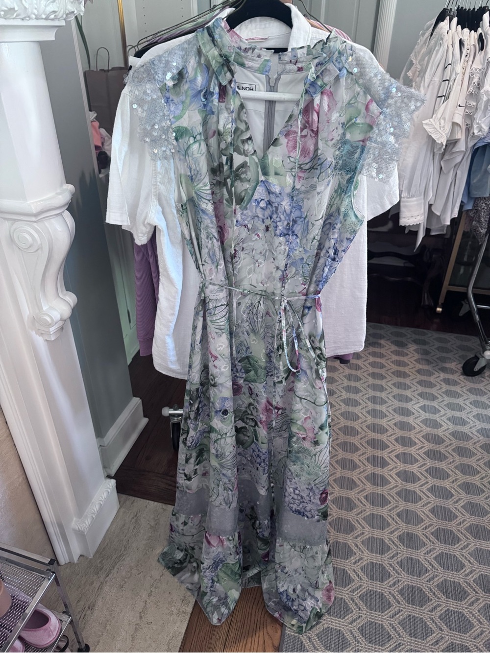 Floral Lace-Trim Maxi Dress in Multicolor